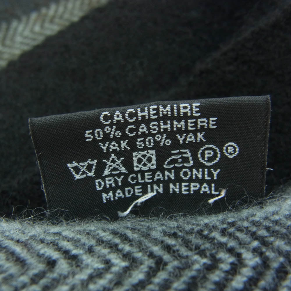 HERMES エルメス カシミア カシミヤ 50％ ヤク 50％ ブロックチェック マフラー ブラック系 グレー系【美品】【中古】