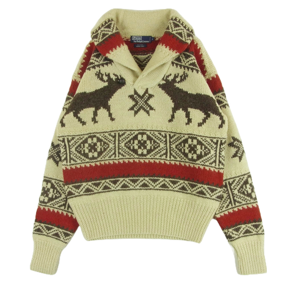 POLO RALPH LAUREN ポロ・ラルフローレン ウール カウチン ニット トナカイ セーター ベージュ系 ブラウン系 レッド系 M【極上美品】【中古】