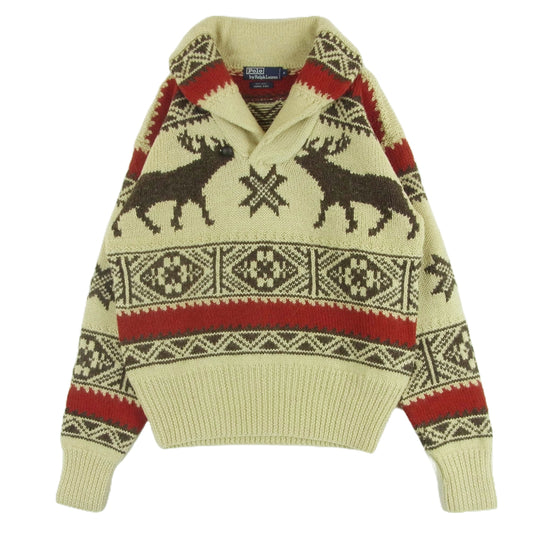 POLO RALPH LAUREN ポロ・ラルフローレン ウール カウチン ニット トナカイ セーター ベージュ系 ブラウン系 レッド系 M【極上美品】【中古】
