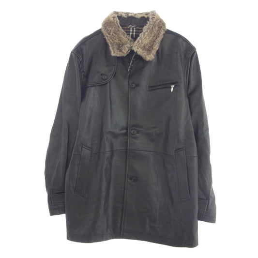 BURBERRY BLACK LABEL バーバリーブラックレーベル BMP96-733-09 ファー付き 裏地チェック シープレザー ジャケット ハーフコート ブラック系 L【中古】