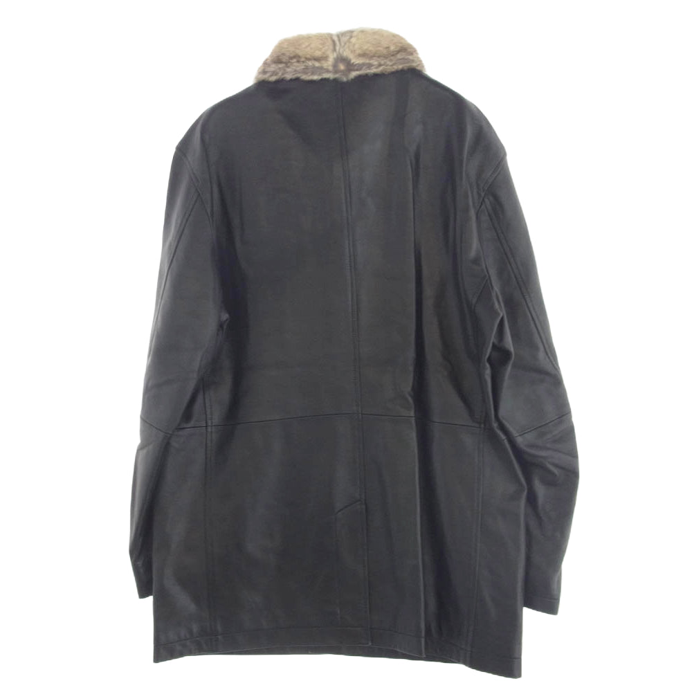 BURBERRY BLACK LABEL バーバリーブラックレーベル BMP96-733-09 ファー付き 裏地チェック シープレザー ジャケット ハーフコート ブラック系 L【中古】