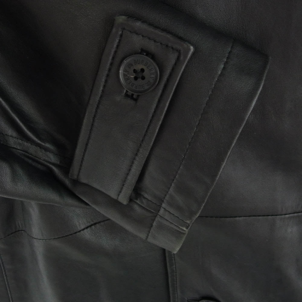 BURBERRY BLACK LABEL バーバリーブラックレーベル BMP96-733-09 ファー付き 裏地チェック シープレザー ジャケット ハーフコート ブラック系 L【中古】
