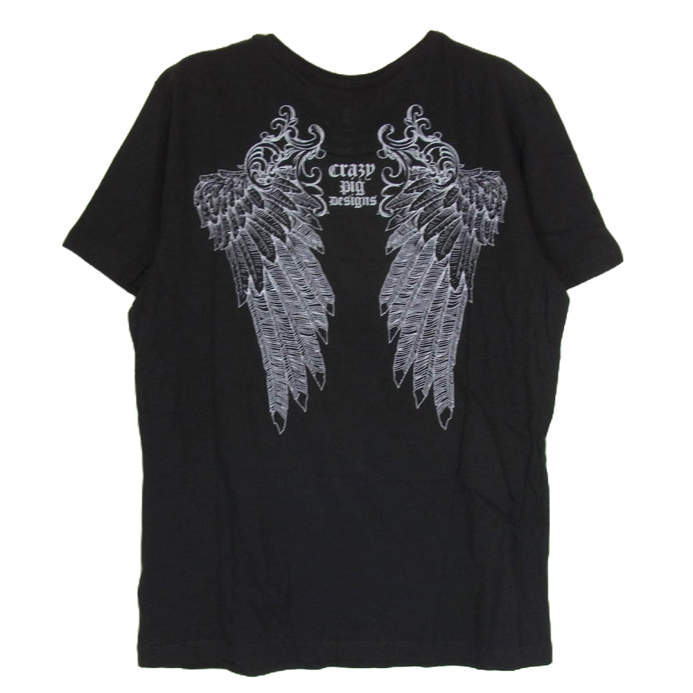 CRAZY PIG クレイジーピッグ ロゴラベル フレア スカル プリント 半袖 Tシャツ カットソー ブラック系 M【中古】