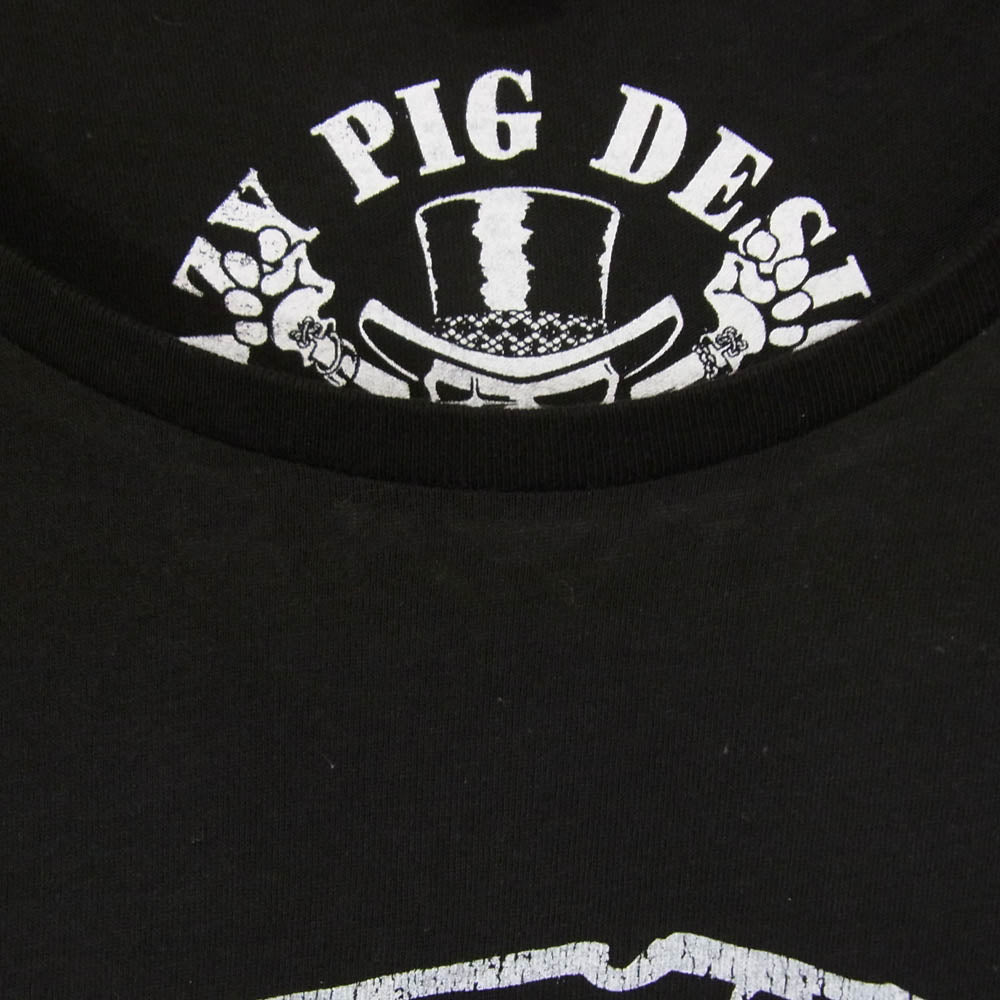 CRAZY PIG クレイジーピッグ ロゴラベル フレア スカル プリント 半袖 Tシャツ カットソー ブラック系 M【中古】