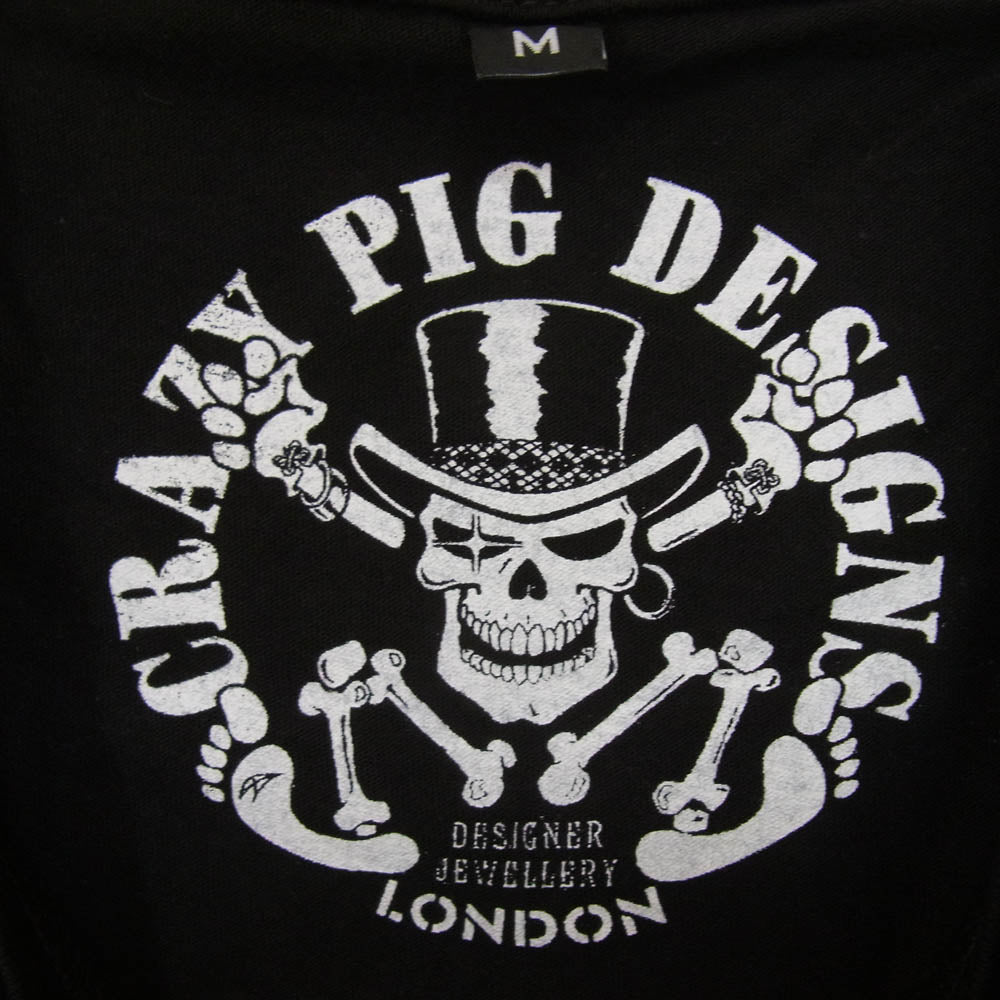 CRAZY PIG クレイジーピッグ ロゴラベル フレア スカル プリント 半袖 Tシャツ カットソー ブラック系 M【中古】