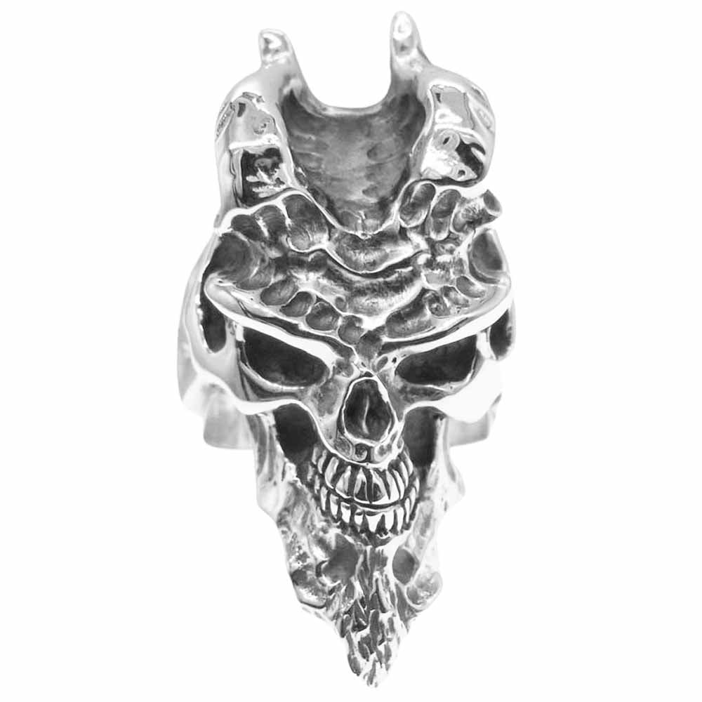 CRAZY PIG クレイジーピッグ 納品書付属 DEMON SKULL RING デーモン スカル リング シルバー系 18.5号【美品】【中古】