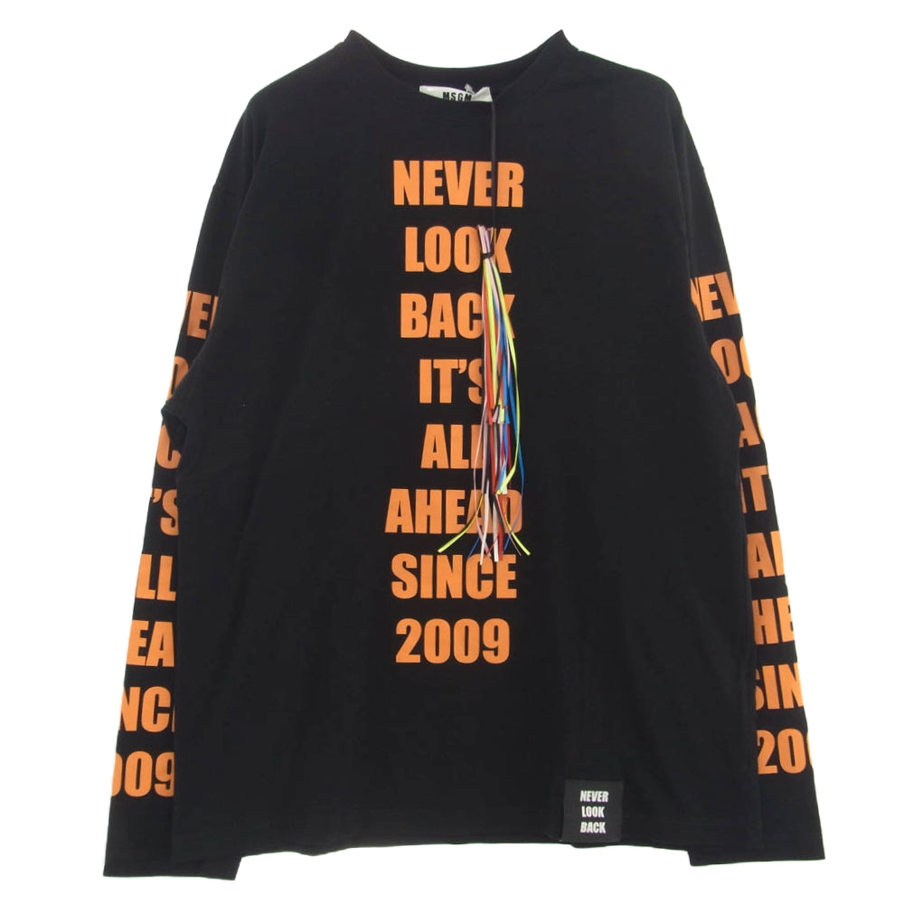 MSGM エムエスジーエム NEVER LOOK BACK ステートメント グラフィックTシャツ ブラック系 L【美品】【中古】