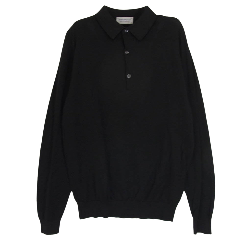 JOHN SMEDLEY ジョンスメドレー 英国製 シーアイランドコットン 長袖 ニット ポロシャツ ブラック系 M【中古】