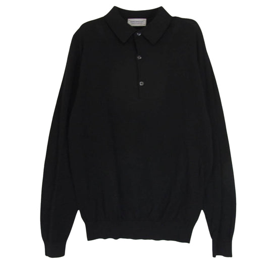 JOHN SMEDLEY ジョンスメドレー 英国製 シーアイランドコットン 長袖 ニット ポロシャツ ブラック系 M【中古】