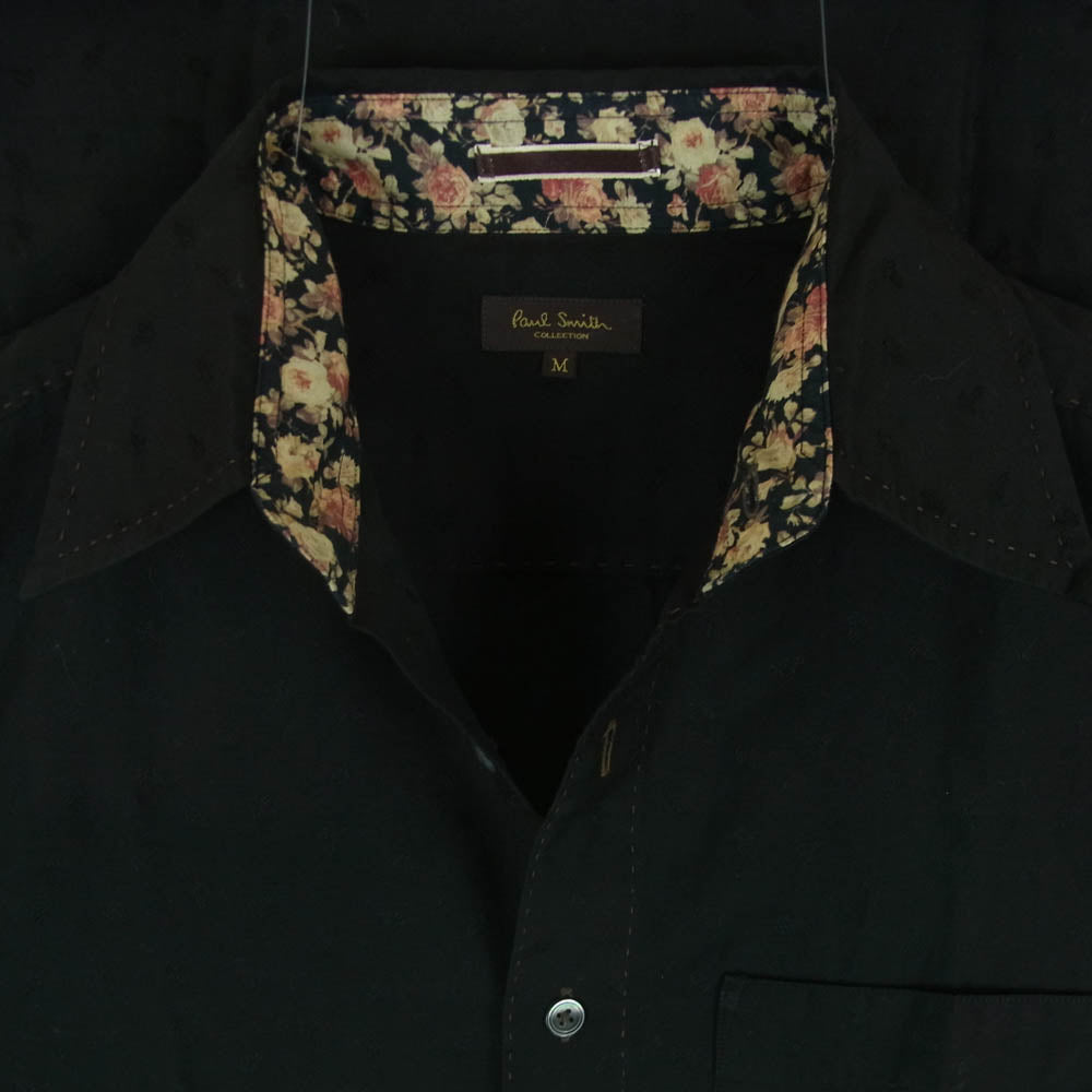 Paul Smith ポール・スミス 襟裏フローラル柄 レギュラーカラー ステッチ 長袖 シャツ ダークブラウン系 黒に近いダークブラウン系 M【中古】