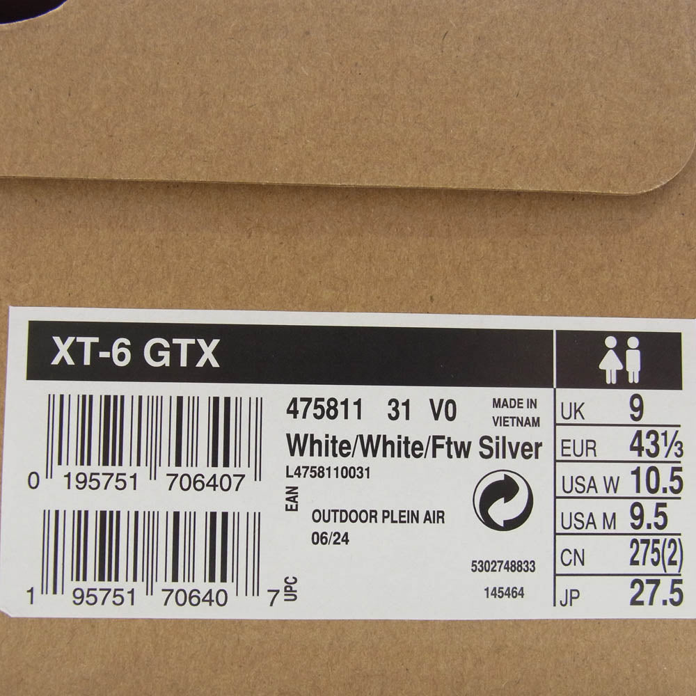 salomon サロモン 475811 xt-6 goretex GTX ゴアテックス スニーカー ホワイト系 27.5cm【新古品】【未使用】【中古】