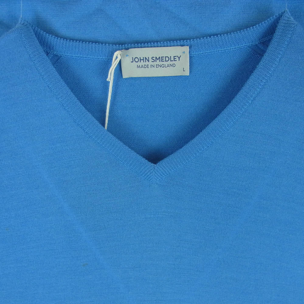 JOHN SMEDLEY ジョンスメドレー standard fit shipton pullover vn ls 30G Vネック ニット ライトブルー系 L【極上美品】【中古】