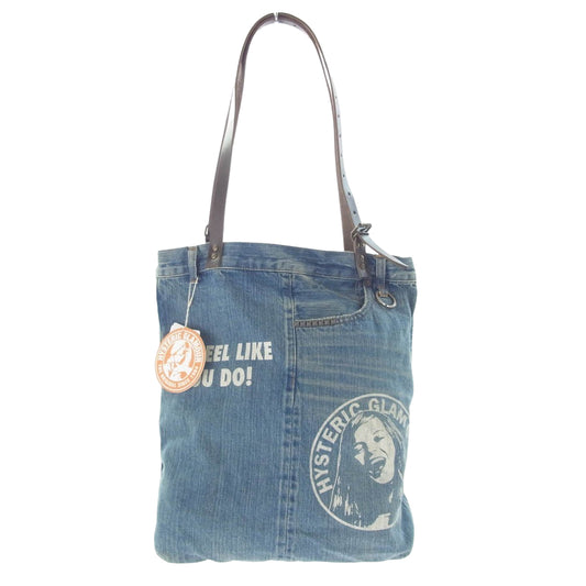 HYSTERIC GLAMOUR ヒステリックグラマー 23AW 01232QB01 MAKE ME SMILE メイクミースマイル ガールステンシル デニム トートバッグ インディゴブルー系 FREE【新古品】【未使用】【中古】