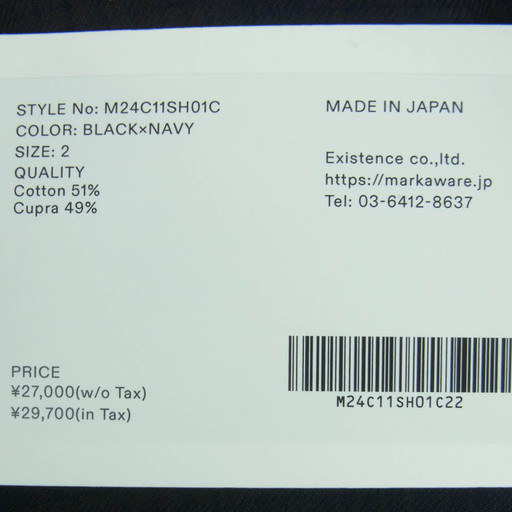 marka マーカ 24SS M24C11SH01C オーガニックコットン キュプラ チェック オープンカラー 長袖 シャツ ネイビー系 ブラック系 2【中古】