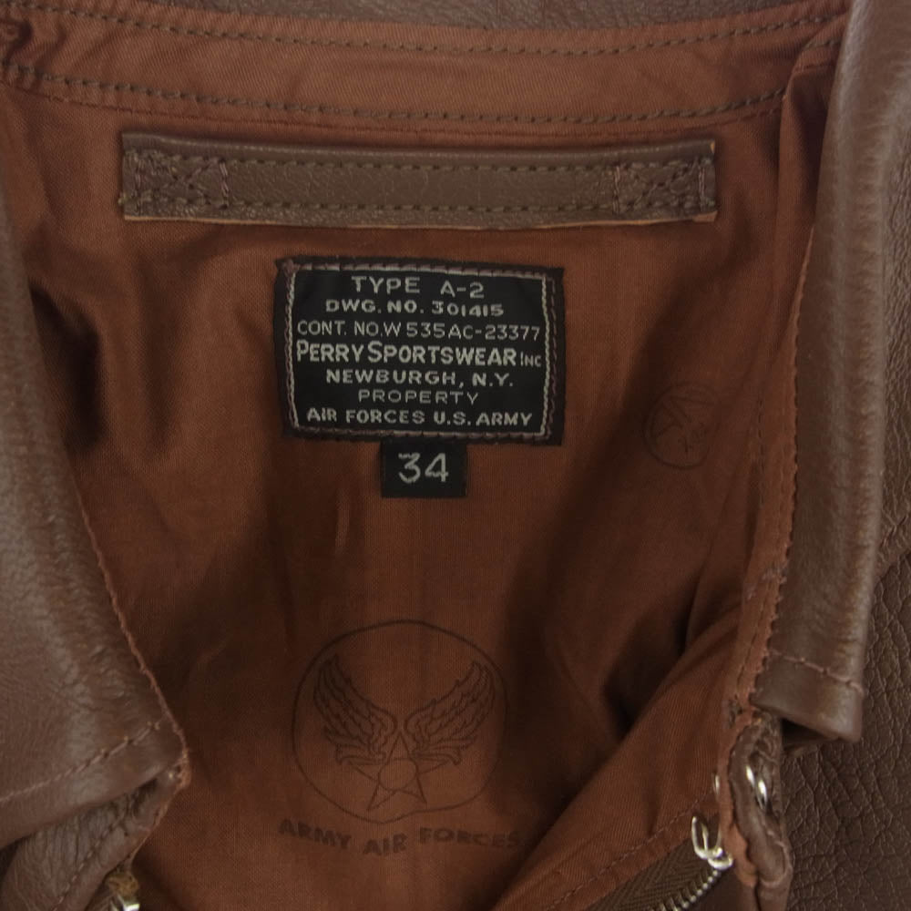 ビルケルソー PERRY SPORTS WEAR ペリースポーツ 実名復刻 Type A-2 フライト ジャケット ブラウン系 34【美品】【中古】