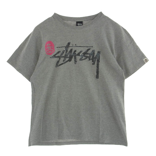 STUSSY ステューシー A BATHING APE アベイシングエイプ シャーク カモフラロゴ バックプリント クルーネック 半袖 Tシャツ グレー グレー系 M【中古】