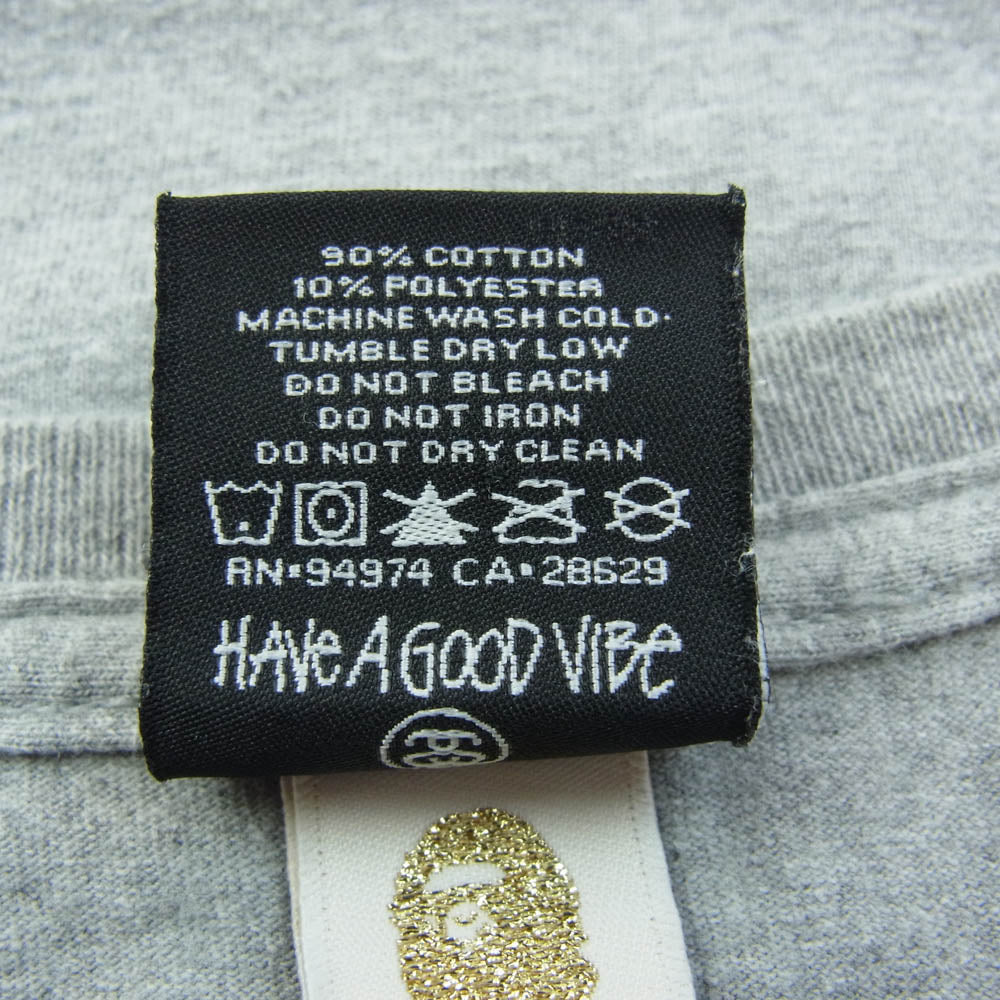 STUSSY ステューシー A BATHING APE アベイシングエイプ シャーク カモフラロゴ バックプリント クルーネック 半袖 Tシャツ グレー グレー系 M【中古】