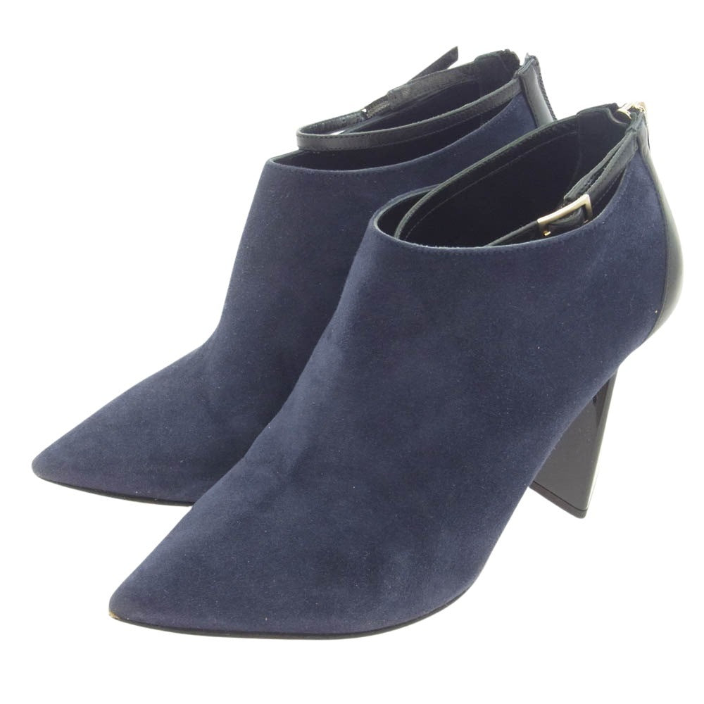 JIMMY CHOO ジミーチュウ ポインテッドトゥ スエード ヒール ブーティ シューズ ネイビー系 ダークネイビー系 34【中古】