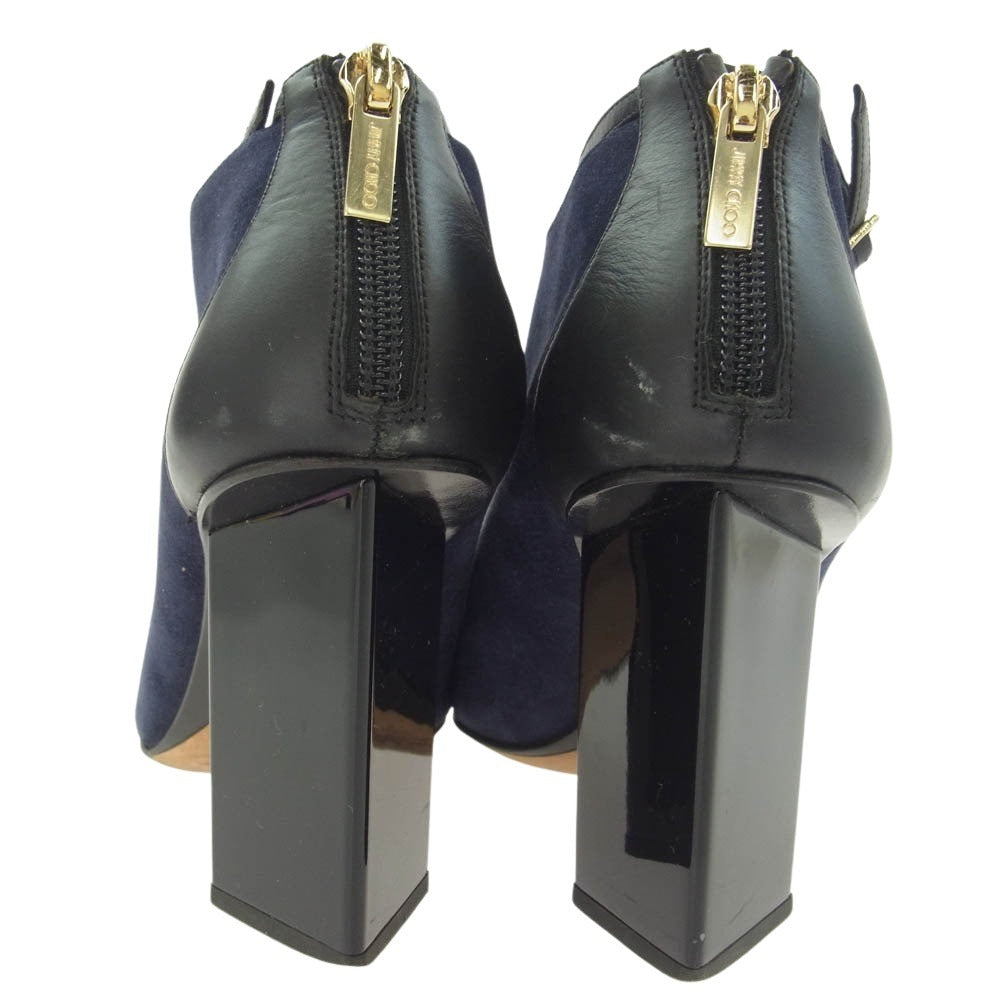 JIMMY CHOO ジミーチュウ ポインテッドトゥ スエード ヒール ブーティ シューズ ネイビー系 ダークネイビー系 34【中古】