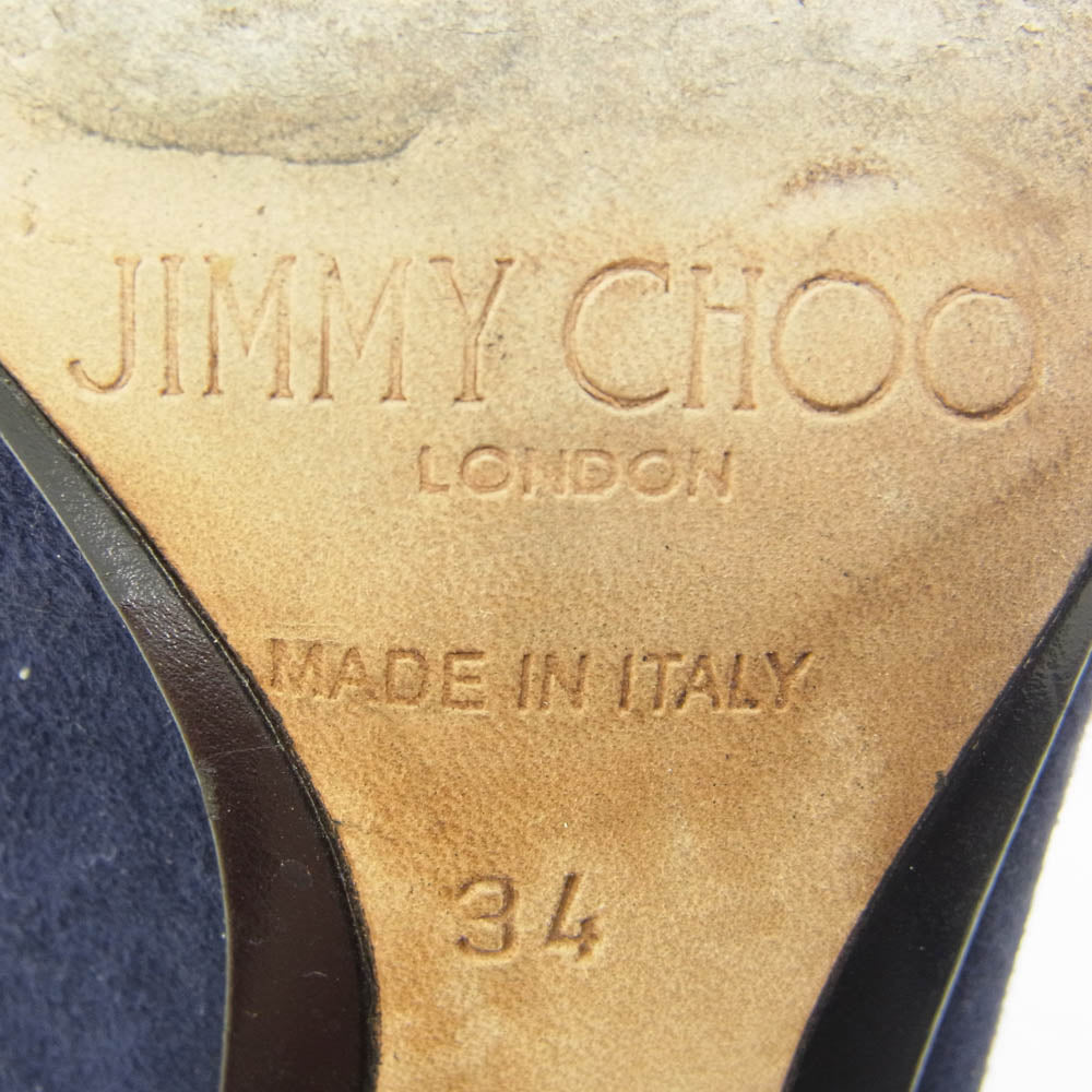 JIMMY CHOO ジミーチュウ ポインテッドトゥ スエード ヒール ブーティ シューズ ネイビー系 ダークネイビー系 34【中古】