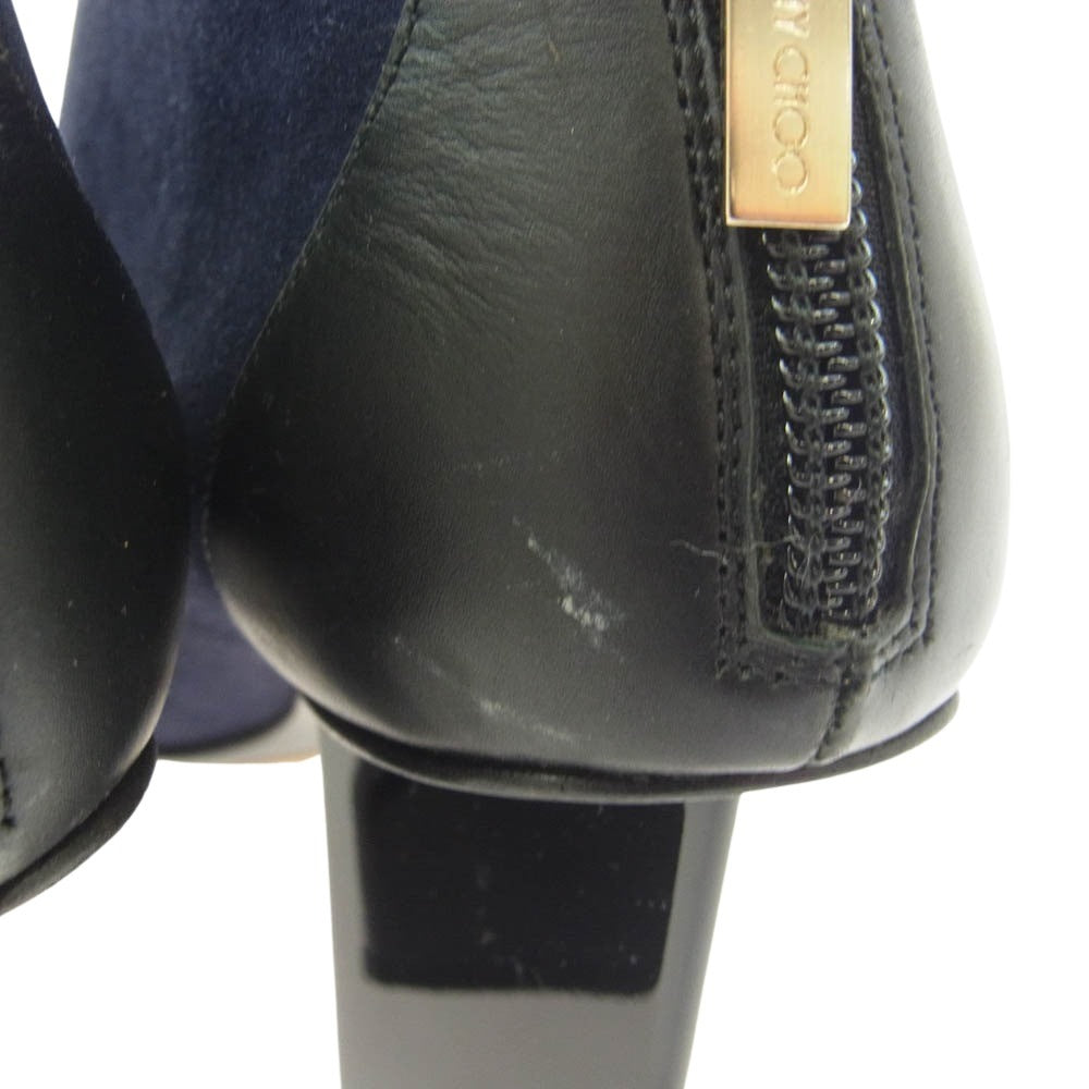 JIMMY CHOO ジミーチュウ ポインテッドトゥ スエード ヒール ブーティ シューズ ネイビー系 ダークネイビー系 34【中古】