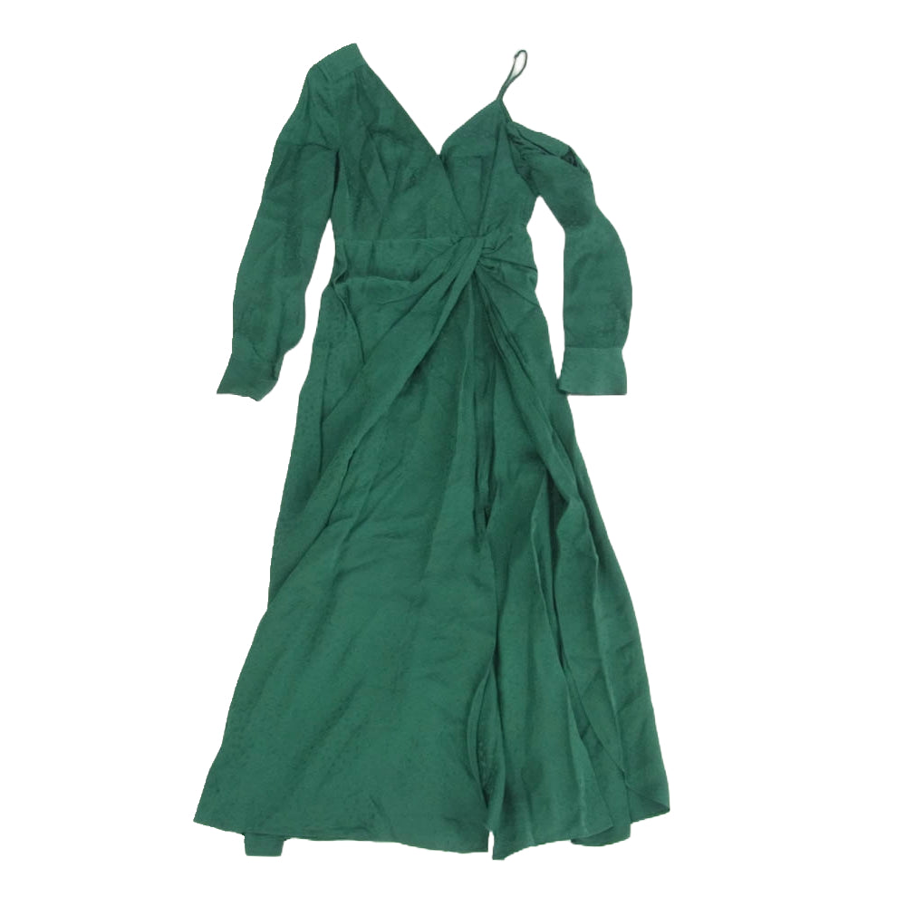 Self-Portrait セルフポートレイト 総柄 ギャザースリーブ 長袖 ワンピース チュニック ドレス グリーン系 UK6【中古】