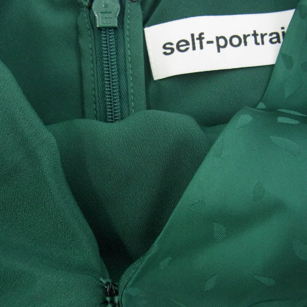 Self-Portrait セルフポートレイト 総柄 ギャザースリーブ 長袖 ワンピース チュニック ドレス グリーン系 UK6【中古】