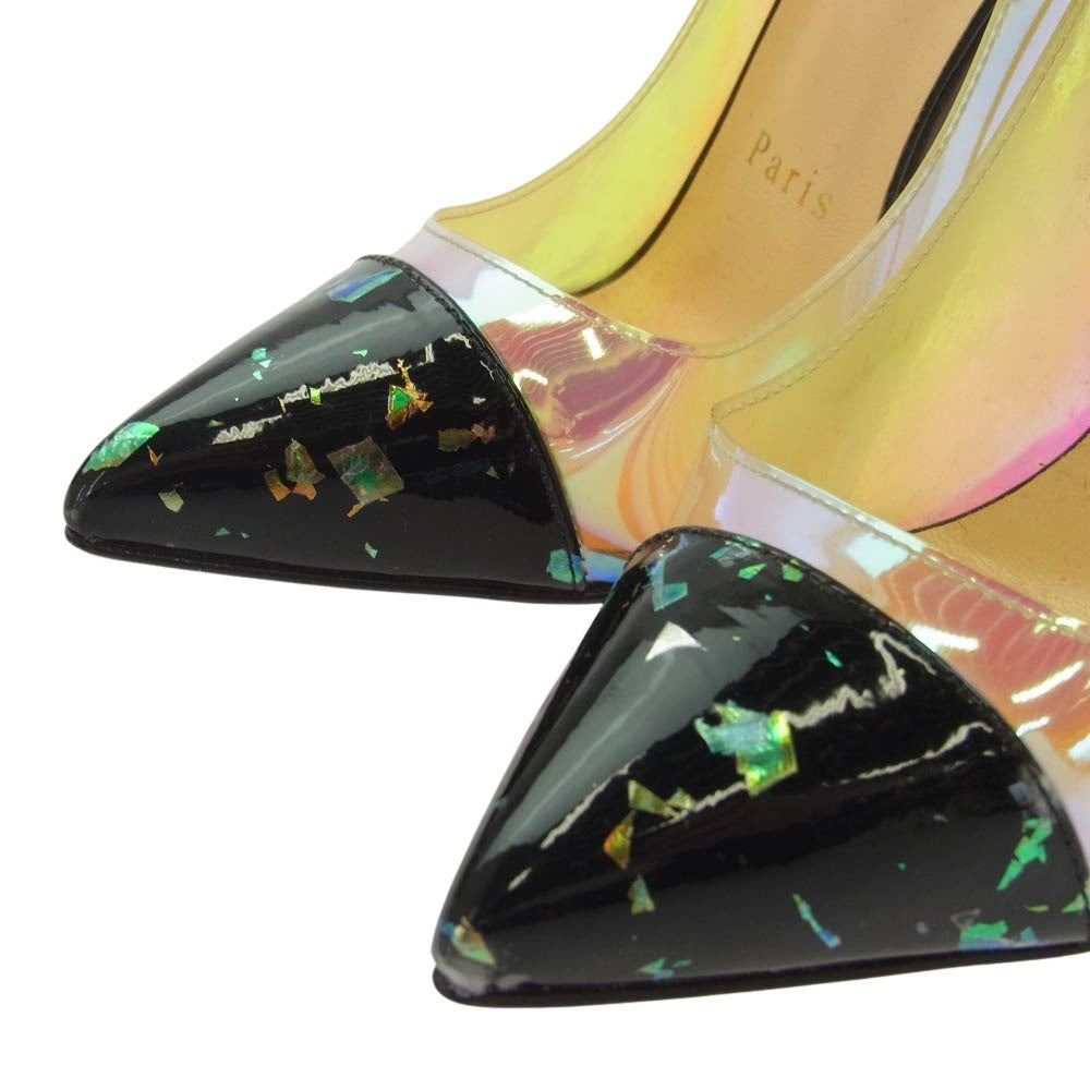Christian Louboutin クリスチャンルブタン ポインテッドトゥ クリア ハイヒール シューズ ブラック系 マルチカラー系 34【中古】