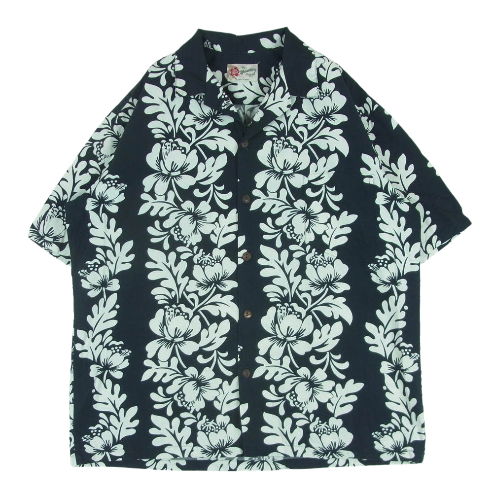 ヒロハッティ ハワイアン 半袖 シャツ コットン ハワイ製 ダークネイビー系 ホワイト系 XL【中古】
