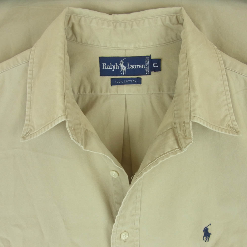 RALPH LAUREN ラルフローレン BD ボタンダウン コットン 100% ポニー 刺繍 長袖 シャツ ベージュ系 XL【中古】