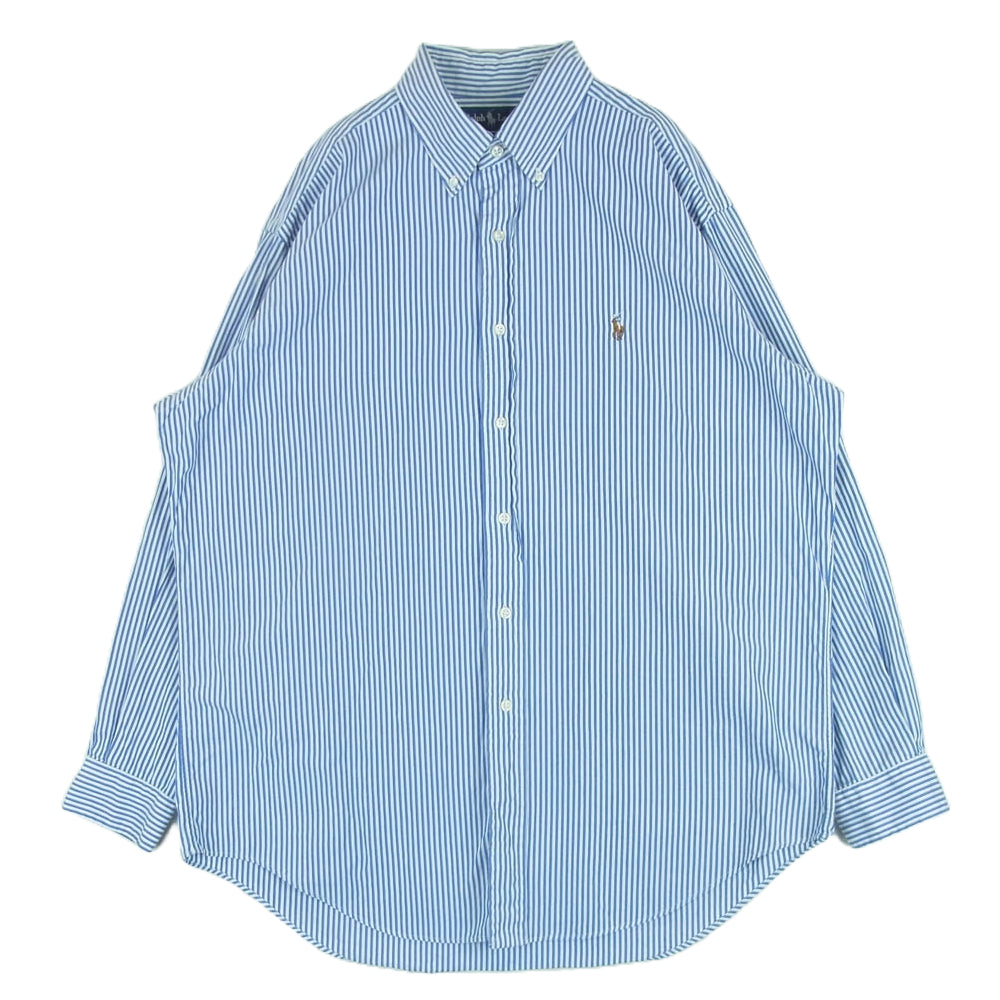 RALPH LAUREN ラルフローレン YARMOUTH BD ボタンダウン ポニー刺繍  ストライプ 長袖 シャツ ライトブルー系 ホワイト系 16 - 33【中古】