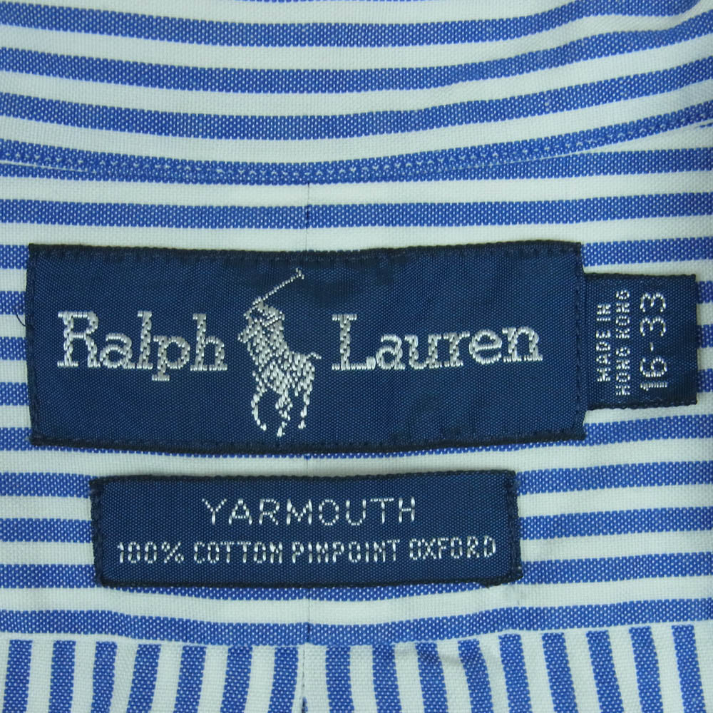 RALPH LAUREN ラルフローレン YARMOUTH BD ボタンダウン ポニー刺繍  ストライプ 長袖 シャツ ライトブルー系 ホワイト系 16 - 33【中古】