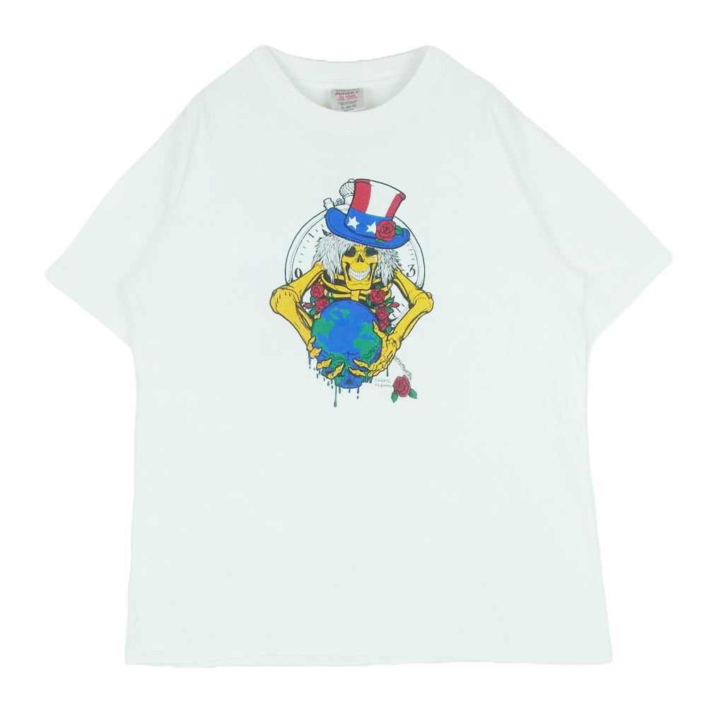 ヴィンテージ ONEITA オニータ USA製 80s~90s 後期銀タグ 80s スカル プリント シングルステッチ 半袖 Tシャツ ホワイト系 XL【中古】