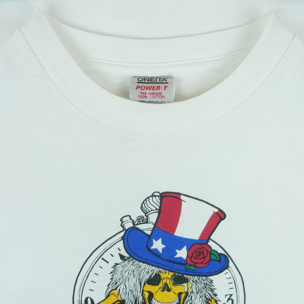 ヴィンテージ ONEITA オニータ USA製 80s~90s 後期銀タグ 80s スカル プリント シングルステッチ 半袖 Tシャツ ホワイト系 XL【中古】