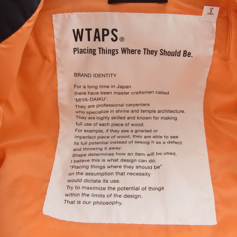 WTAPS ダブルタップス 16AW 162GWDT-JKM04 JACKET NYLON TWILL MA-1 ボンバー ミリタリー ジャケット ブラック系 S【中古】