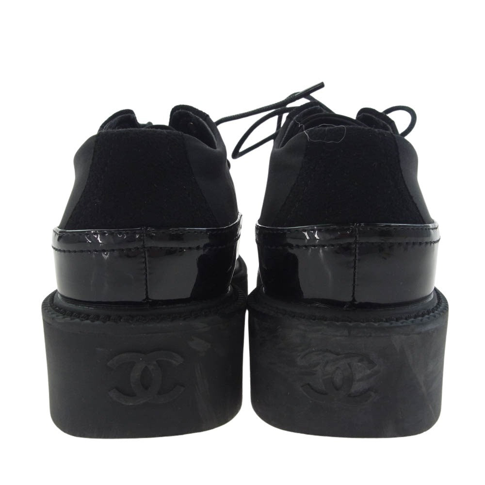 CHANEL シャネル 0095-1 【難有】パテント使い レースアップ シューズ ブラック系 38【中古】