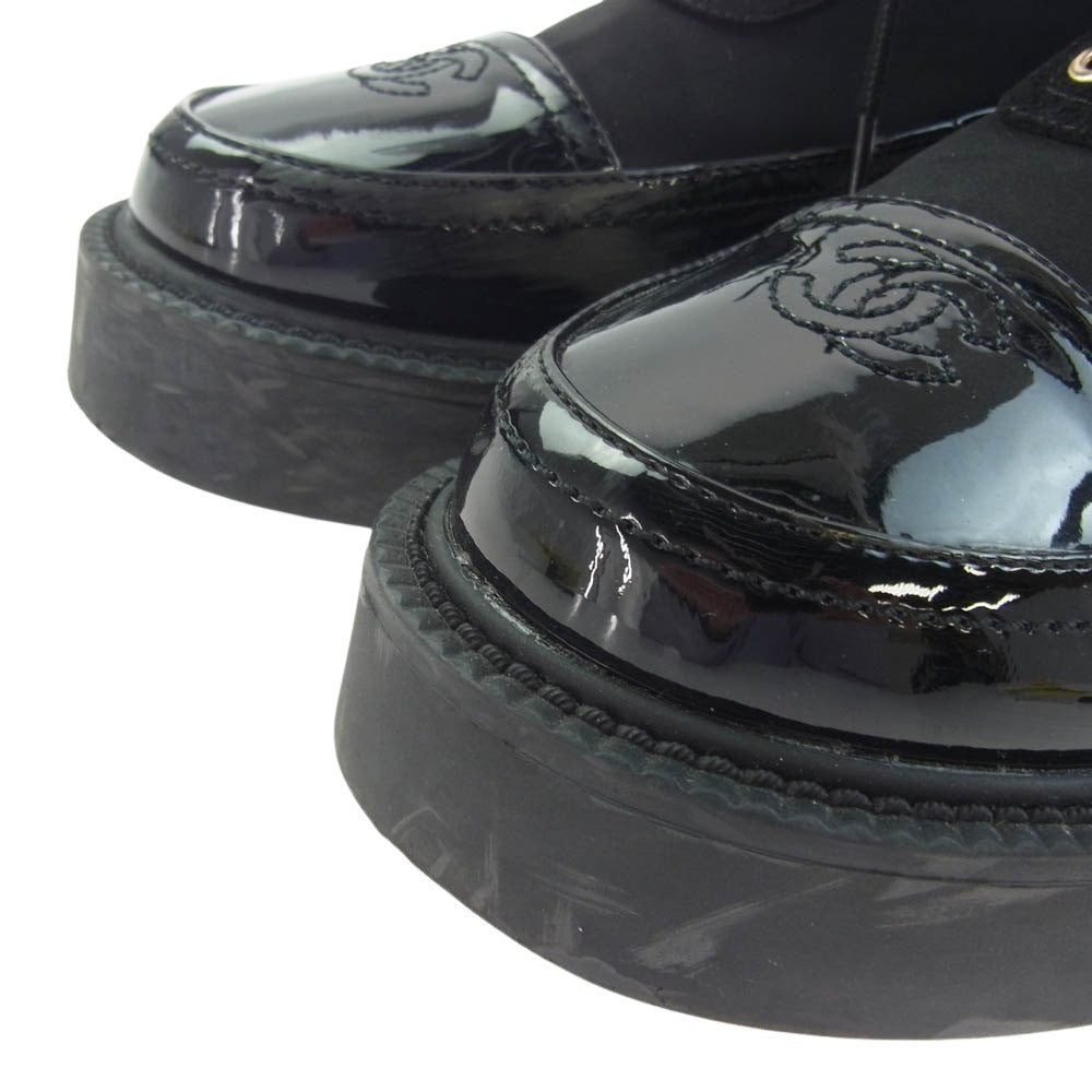 CHANEL シャネル 0095-1 【難有】パテント使い レースアップ シューズ ブラック系 38【中古】