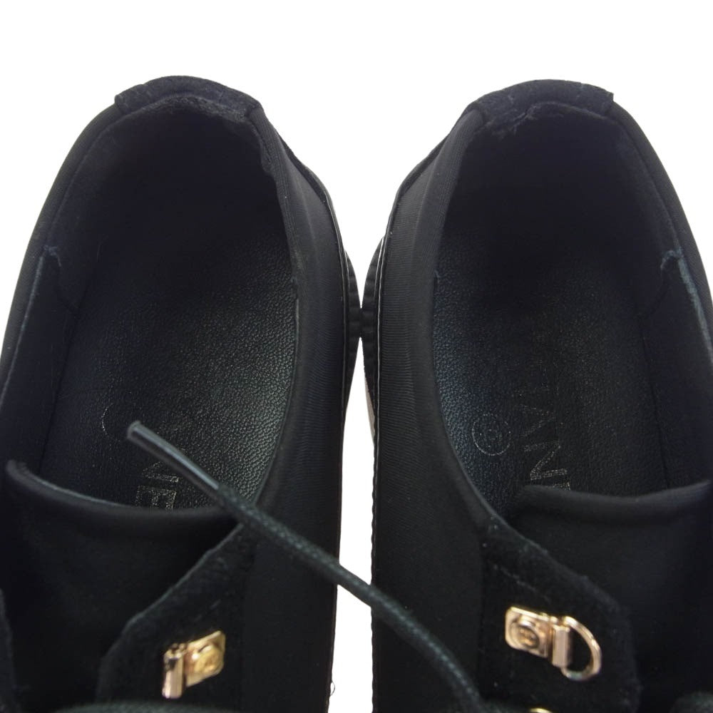 CHANEL シャネル 0095-1 【難有】パテント使い レースアップ シューズ ブラック系 38【中古】