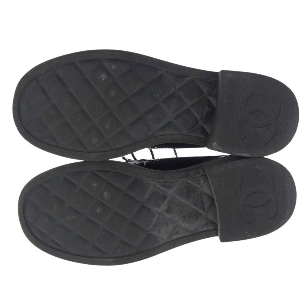 CHANEL シャネル 0095-1 【難有】パテント使い レースアップ シューズ ブラック系 38【中古】