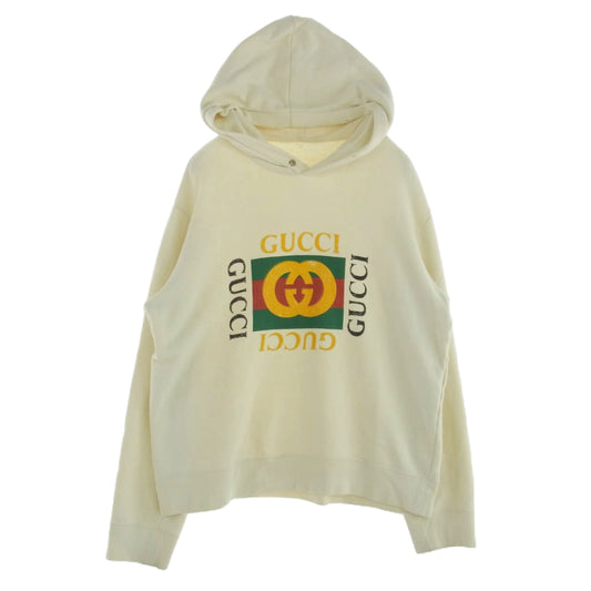 GUCCI グッチ 454585 X5J57 OLD LOGO オールド ロゴ プリント プルオーバー パーカー オフホワイト系 XL【中古】