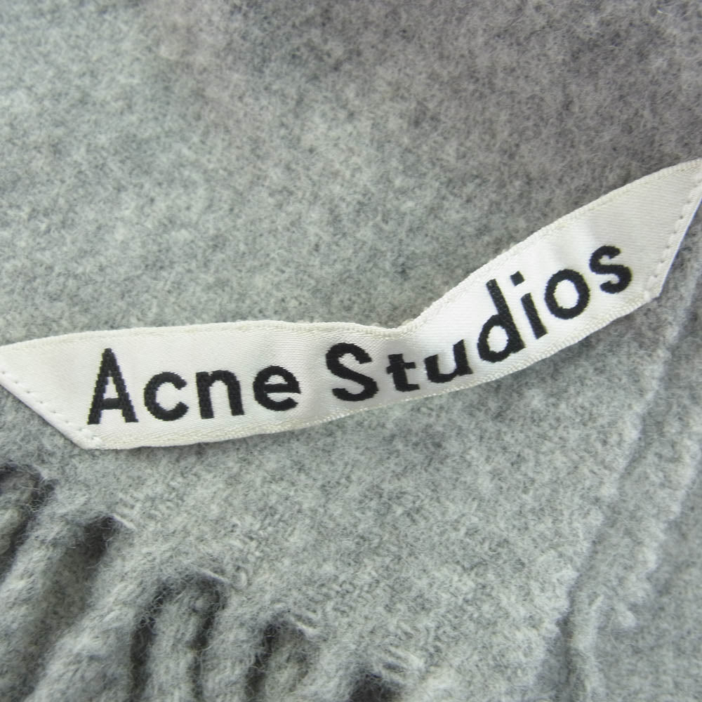 ACNE STUDIOS アクネストゥディオズ 270176 ロゴ ウール フリンジ マフラー ストール グレー系 200×45cm【中古】