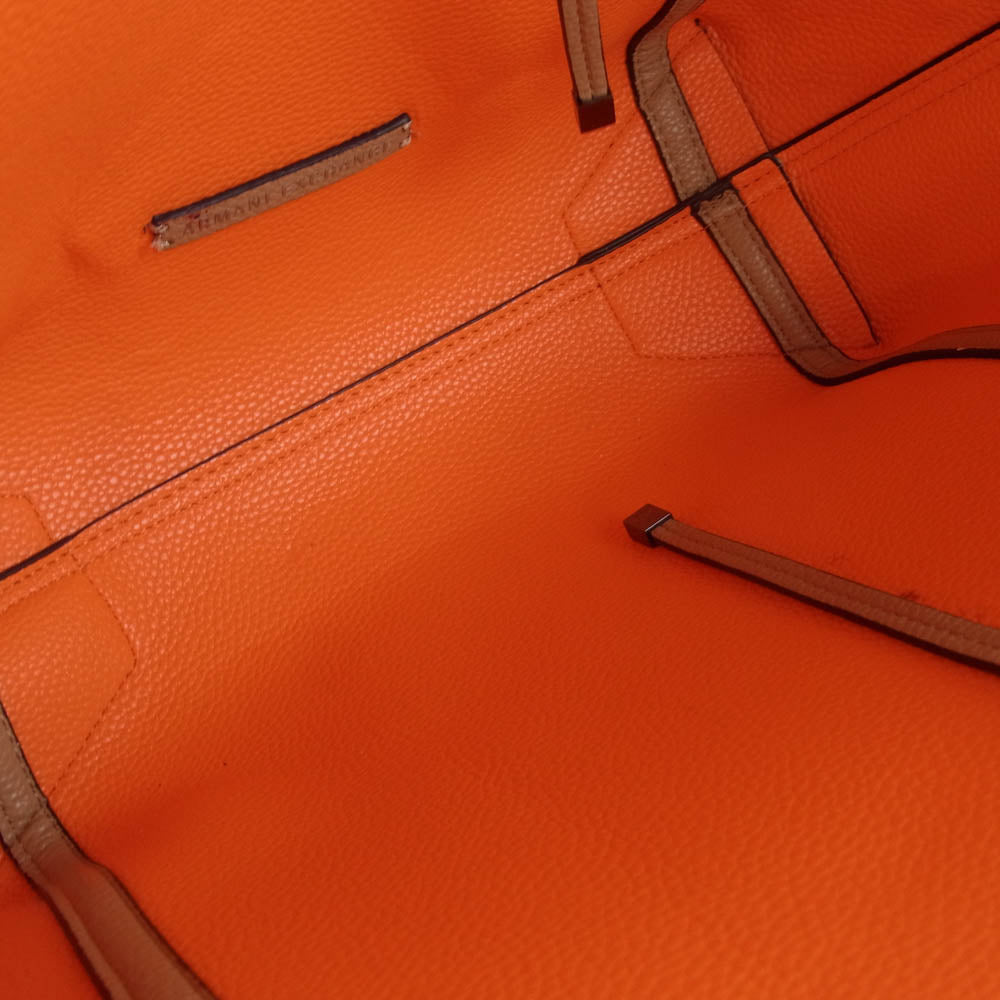 ARMANI アルマーニ 6A074 942034 Exchange エクスチェンジ レザーポーチ付 レザー トート バッグ ベージュ オレンジ ブラウン系【中古】