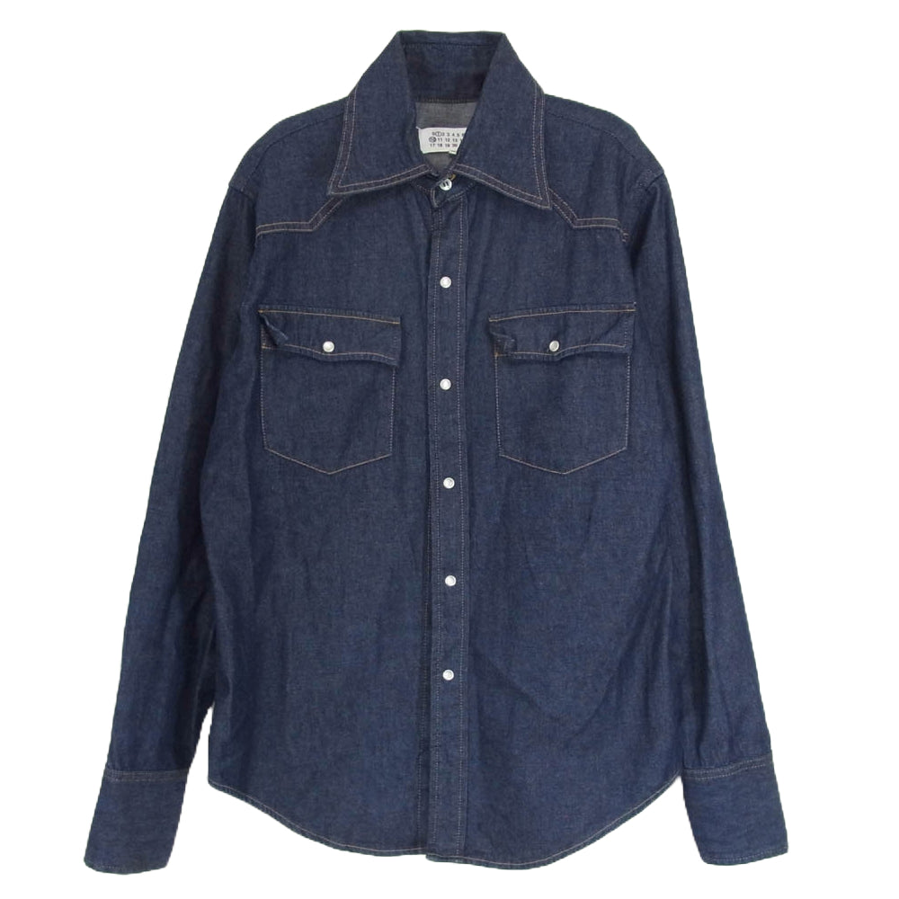 MAISON MARGIELA メゾンマルジェラ 22AW S50DL0522 S30815 1 10 ライン ワイドカラー 長袖 デニム シャツ インディゴブルー系 38【中古】