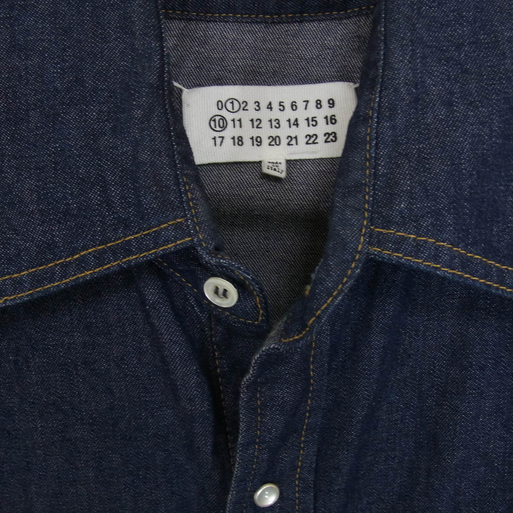 MAISON MARGIELA メゾンマルジェラ 22AW S50DL0522 S30815 1 10 ライン ワイドカラー 長袖 デニム シャツ インディゴブルー系 38【中古】