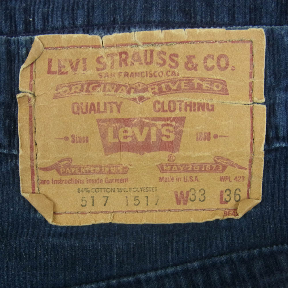 Levi's リーバイス 80s 白タブ 517 コーデュロイ パンツ ネイビー系 W33 L36【中古】