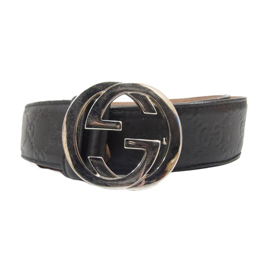 GUCCI グッチ 214351 インターロッキングG GG柄 レザー ベルト ブラック系 90 36【中古】