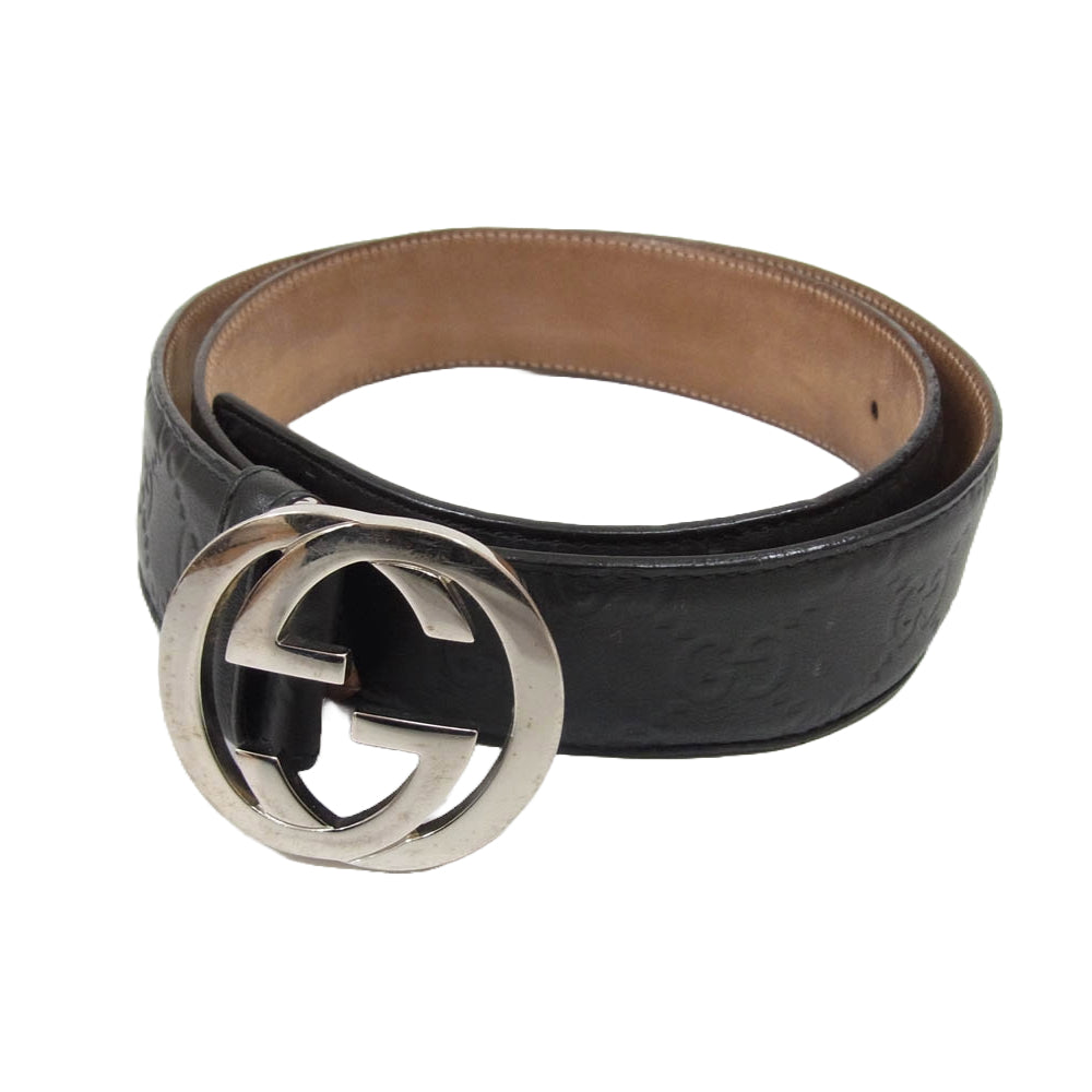 GUCCI グッチ 214351 インターロッキングG GG柄 レザー ベルト ブラック系 90 36【中古】