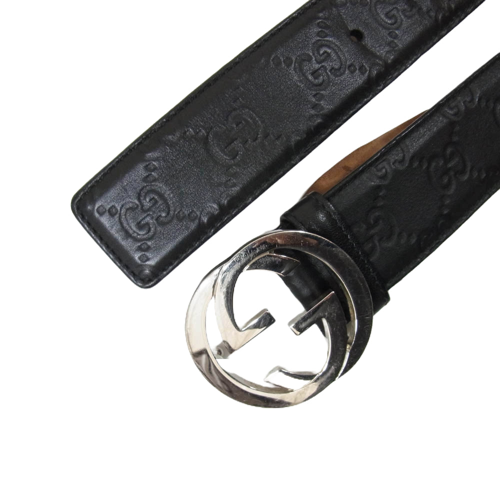 GUCCI グッチ 214351 インターロッキングG GG柄 レザー ベルト ブラック系 90 36【中古】