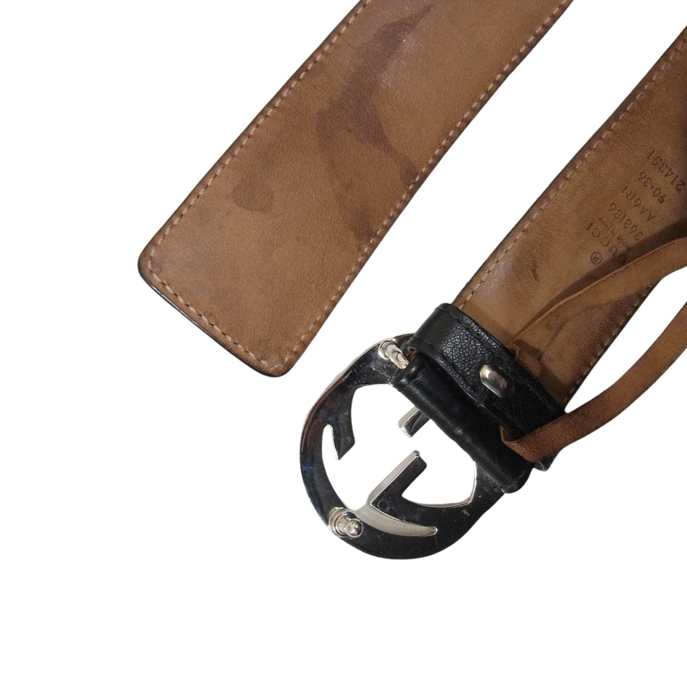 GUCCI グッチ 214351 インターロッキングG GG柄 レザー ベルト ブラック系 90 36【中古】