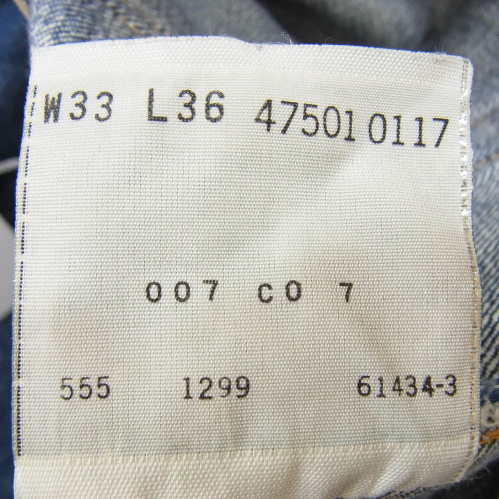 Levi's リーバイス 90s バレンシア製 USA製 501XX ストレート デニム パンツ インディゴ ボタンフライ BIG E ボタン裏刻印555 インディゴブルー系 33【中古】